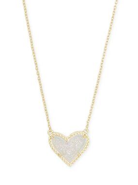 Ari Heart Gold Pendant Necklace in Iridescent Drusy